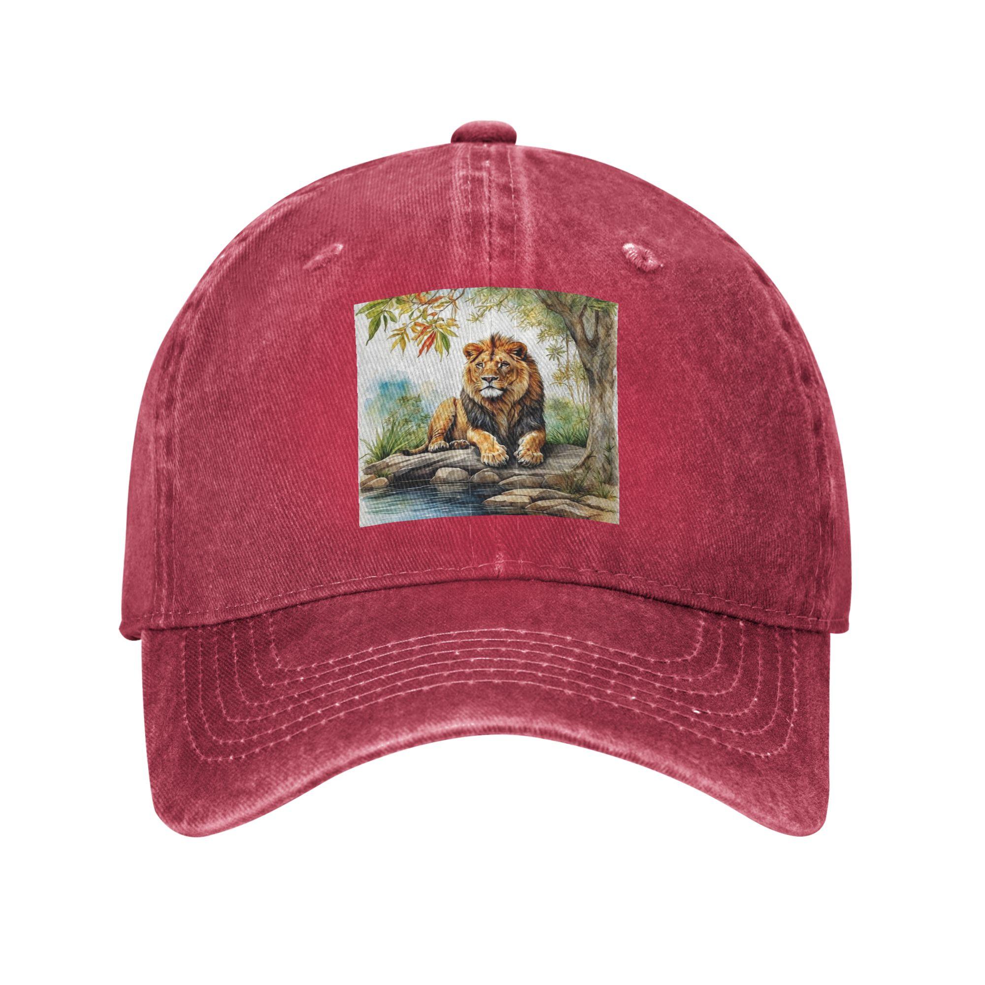 A Lion In A Forest Washed Denim Cap Casual Baseball Caps Adjustable Hat Summer Unisex Baseball Hats One Size