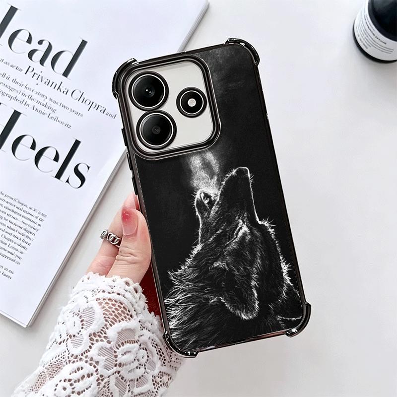 Wolf Moon Animal Plating Phone Case For Xiaomi Redmi Note 14 15 Pro Plus 13 12 11 11S 11T 10 9S 9 5G Anti-Fall Airabag Cover