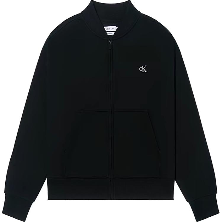 CALVIN KLEIN Embroidered Logo Baseball Collar Solid Loose Long Sleeve Zip Sweatshirt Men Black 81JP239-002