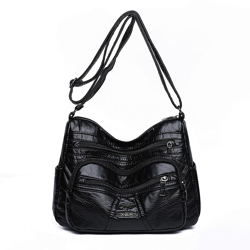 Women's Soft Leather Bag Middle-Aged Mother Crossbody Bag Large Capacity Multi-Pocket Commuter Shoulder Bag