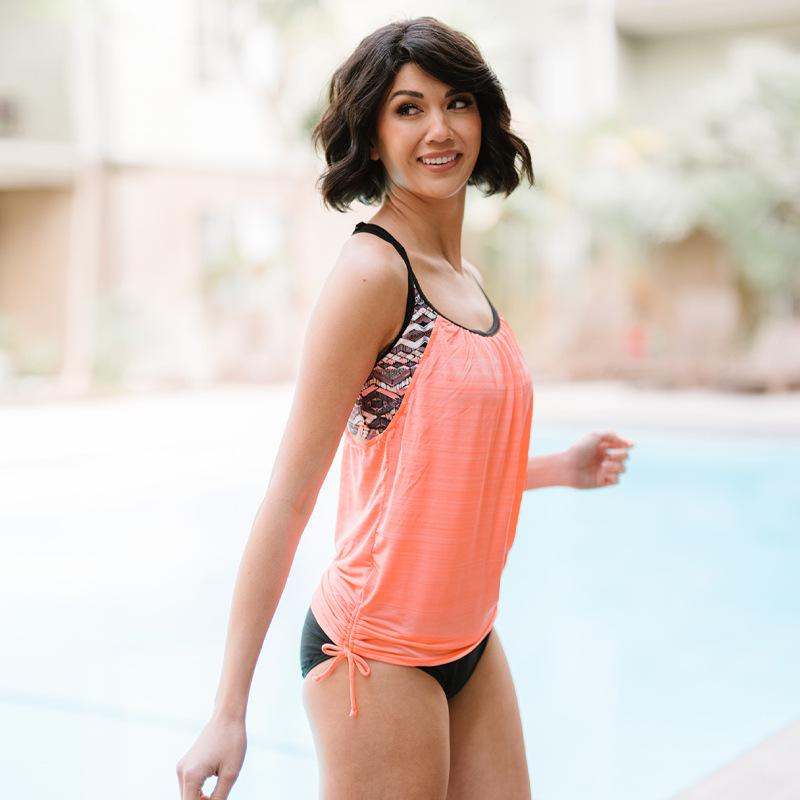 Sleeveless Solid Color Split Tankini - Women's Sexy Summer Beach Swimsuit Set