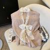 Women's Knitted Vest V-neck Lace Bow Korean Style Spring and Autumn Sweater Vest