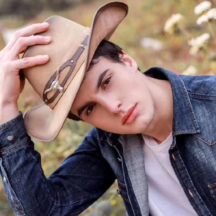 Vintage Faux Leather Hat Women Men Cowboy Hat Ethnic Style Western Style Hat