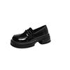 Black Platform British Style Small Leather Shoes, Children's Spring and Autumn 2025 New Loafers, Deep Mouth One Pedal Single Shoes