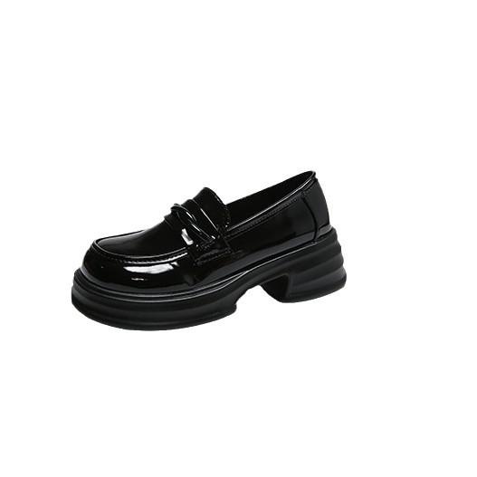 Black Platform British Style Small Leather Shoes, Children's Spring and Autumn 2025 New Loafers, Deep Mouth One Pedal Single Shoes