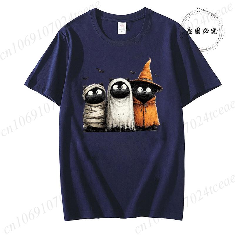 Womens New Fashion Clothes Tshirt Halloween Cat Graphic T Shirts Tops Witch Cats Pumpkin Harajuku Vintage Tee Shirts Clothes