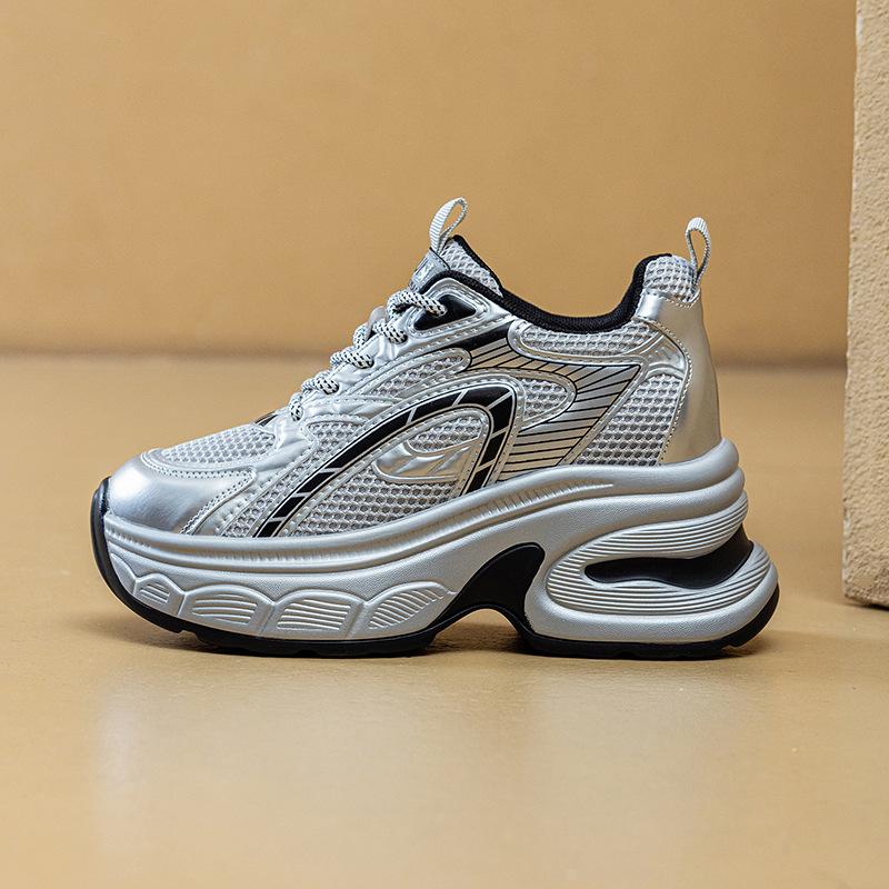 

Увеличение роста на 8 см кроссовки папашки Париж женские осень 2025 новая универсальная обувь обувь на платформе легкая внутренняя высота увеличение женская обувь 39 серебряный