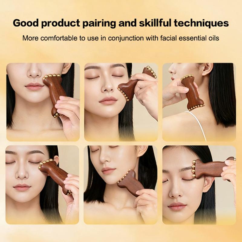 Facial Meridian Massager Gua Sha Roller Bead Fascia Lifting Tool Lymphatic Drainage Massage Trigger Point Massage Roller Wood