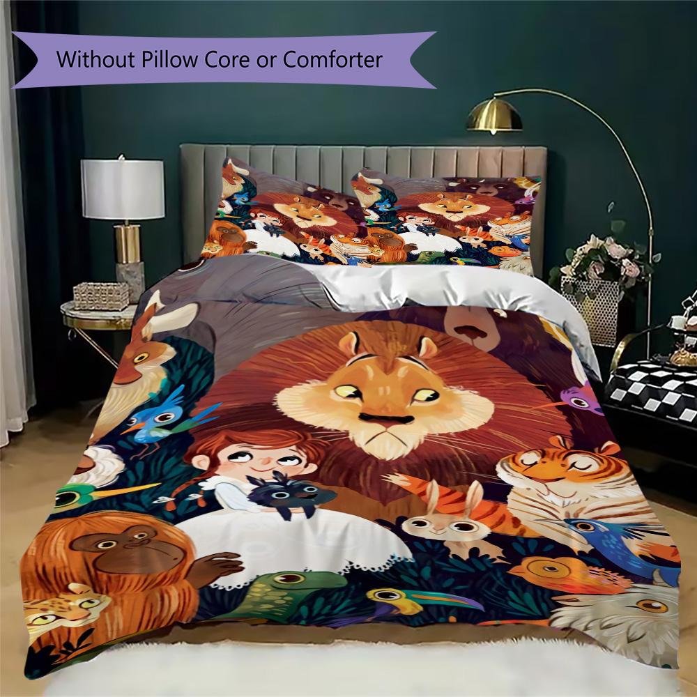 Cartoon Animal Pattern Bedding,Quilt Set Quilt Cover Pillowcase Home Birthday Gift (1*duvet Cover+2*pillowcase,without core)XSJT0917361