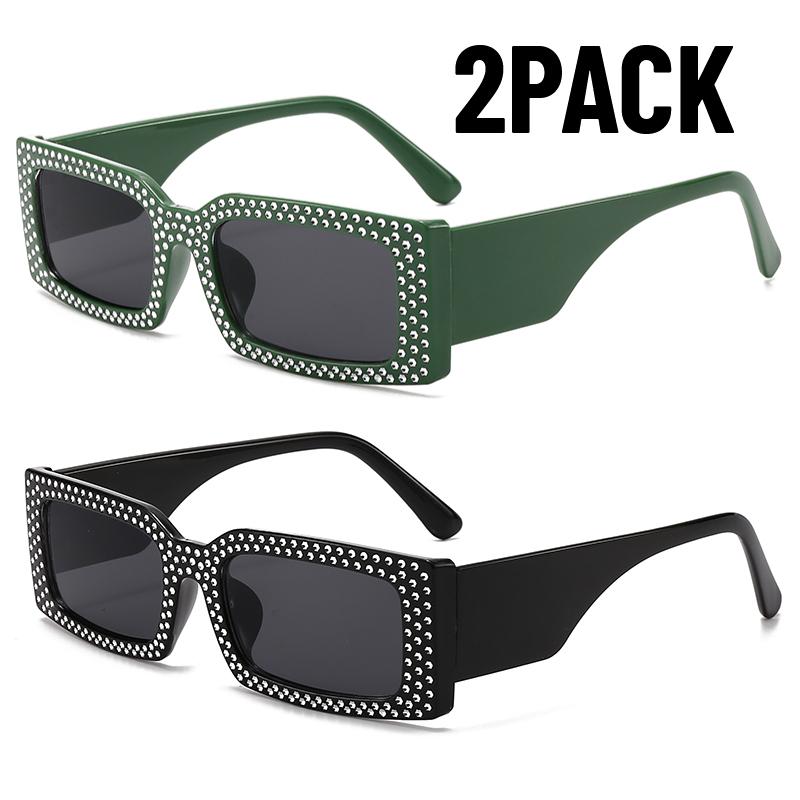 2PACK Trendy New Modern Diamond Glasses Fashionable Small Frame Square Sunglasses Women European and American Hip Hop Sunglasses
