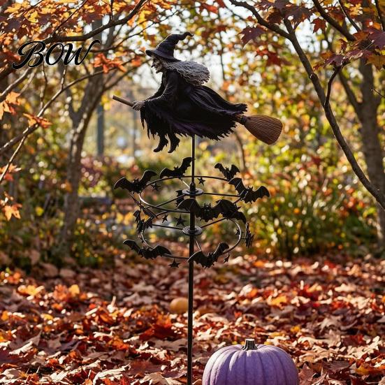 Halloween Lawn Decorations Garden Witch Wind Spinner, Yard Art Metal Outdoor Stake Stake, Flying Spinner for Patio Pathway Fall Decoration Decor