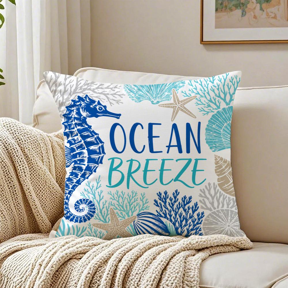 Ocean Beach Theme Pillow Case Breathable Organic Short Plush Cushion Covers Machine Washable WrinkleResistant Soft Durable