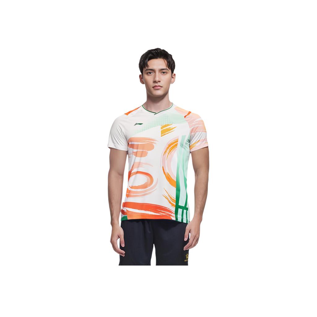 Li Ning Série Badminton Séchage Rapide Cool Compétition Ensemble Manches Courtes Sport Homme Vêtements de Sport Blanc AAYR193-3