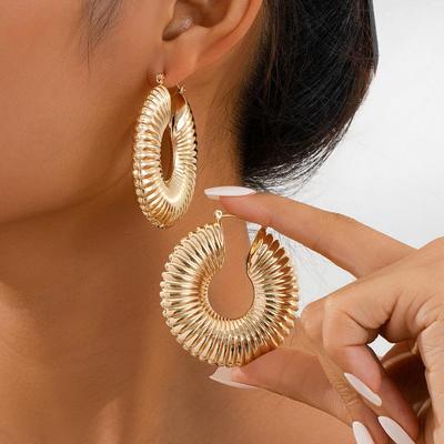 Large Statement Striped Round Earrings for Trendy Women - Versatile for Parties, Banquets, and Nightclubs