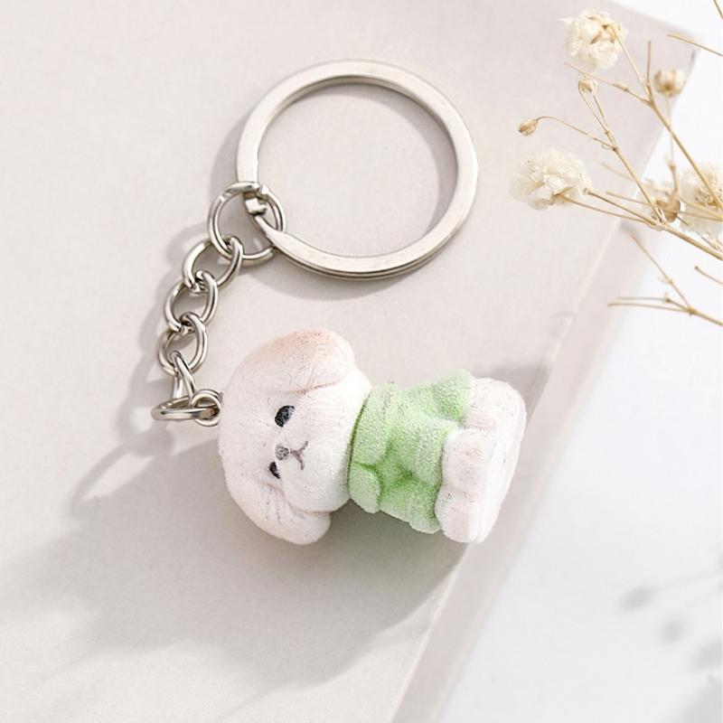 Cute Flocking Dog Keychain Animal Pendant Keyring Fashionable Phone Lanyard Ornament Accessory for Key Bag Purse Decor
