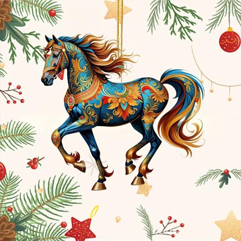 Exquisite White Horse Acrylic Flat Hanging Ornament Home Decoration Backpack