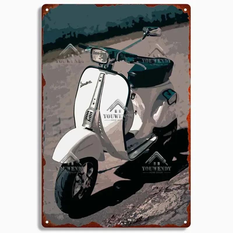 Retro plechová cedule pro domácí dekoraci, Vintage kovový plakát Vespa, Bar, Klub, Motocyklová garáž Nástěnná dekorace, Značka