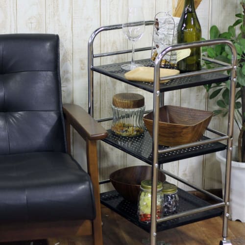 Fuji Boeki Kitchen Cart, 3-Tier, 40cm Wide X 32cm Deep X 74.5cm High, Black, Steel, with Casters, Assembly Required, 93396