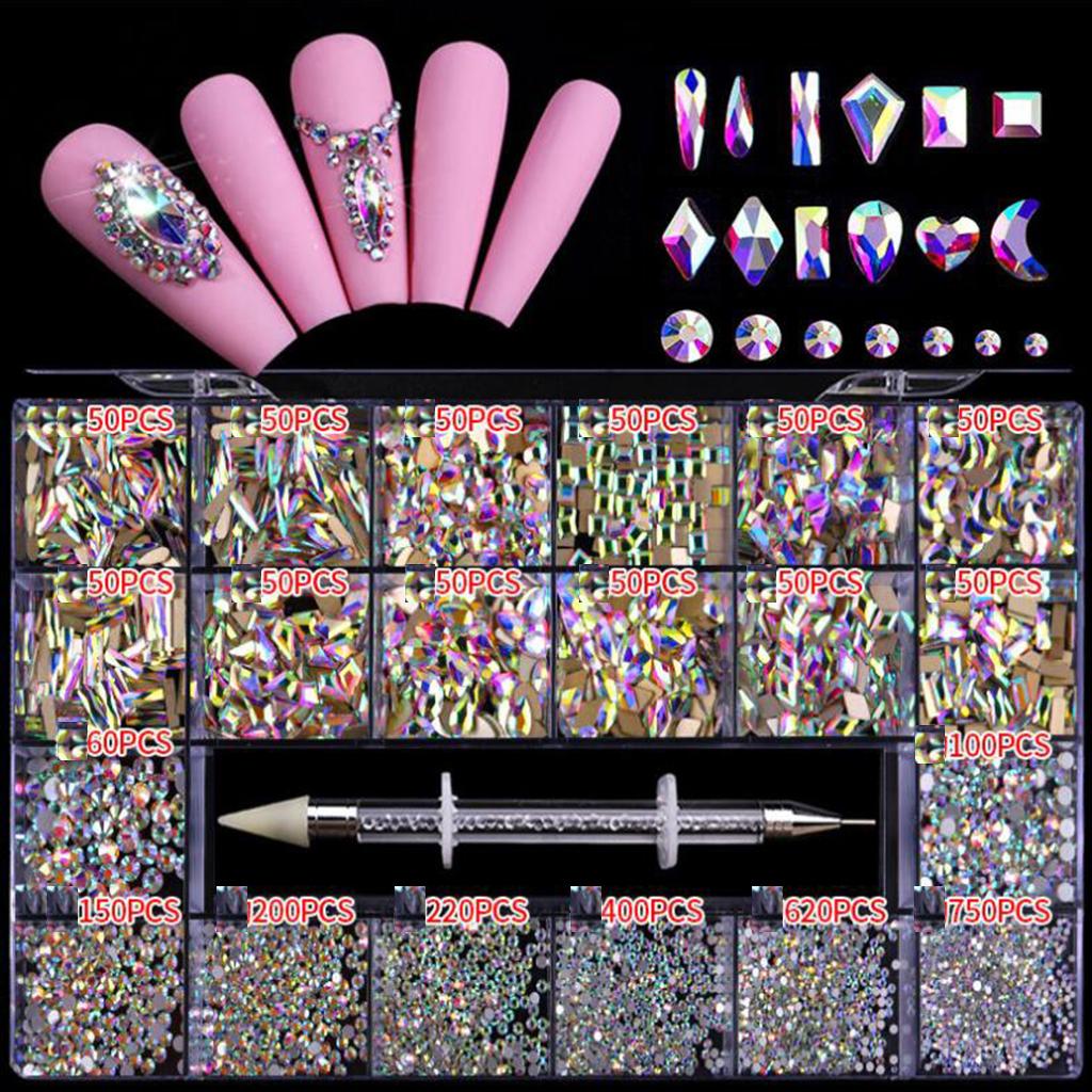 1 Box 21 Grids Mixed Nail Art Rhinestones Crystal Glitters Gems Diamonds Beads Craft Nail Art Supplies Accessories