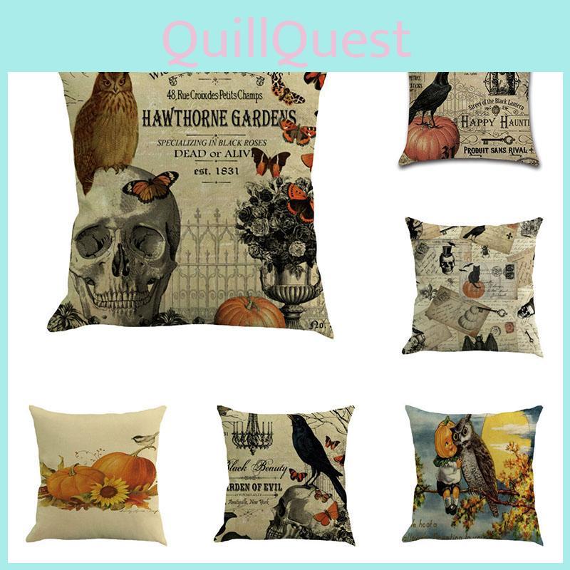 Gemütliche Baumwoll-Leinen Halloween Kissenbezüge Mit Leicht zu Reinigendem Unsichtbarem Reißverschluss