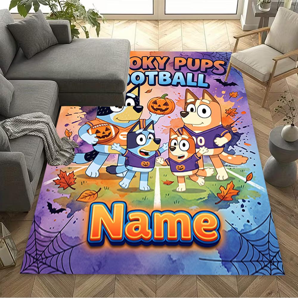 Spooky Pups Halloween Football Personalized Text Carpet Design for Foyer Decorate room Game Room Living Rooms Anti-slip Rug Office home decor