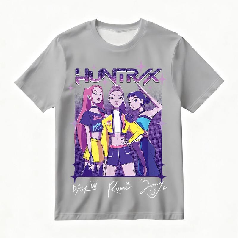 Women's KPop Demon Hunters Printed T-Shirt Summer Trendy Street & Various Occasions, Featuring HUNTRIX Group Characters Y2k Top