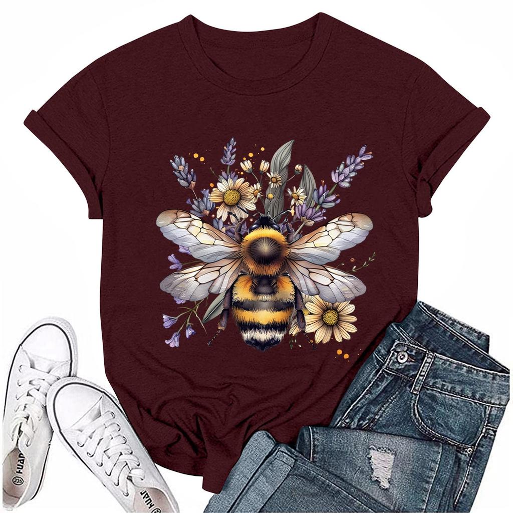 Women's Top Round Neck Casual Printed Short-sleeved T-shirt Top