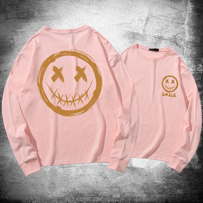 Japanese long-sleeved T-shirt men's summer tide personality graffiti smiley face print little devil grimace Hong Kong style loose top