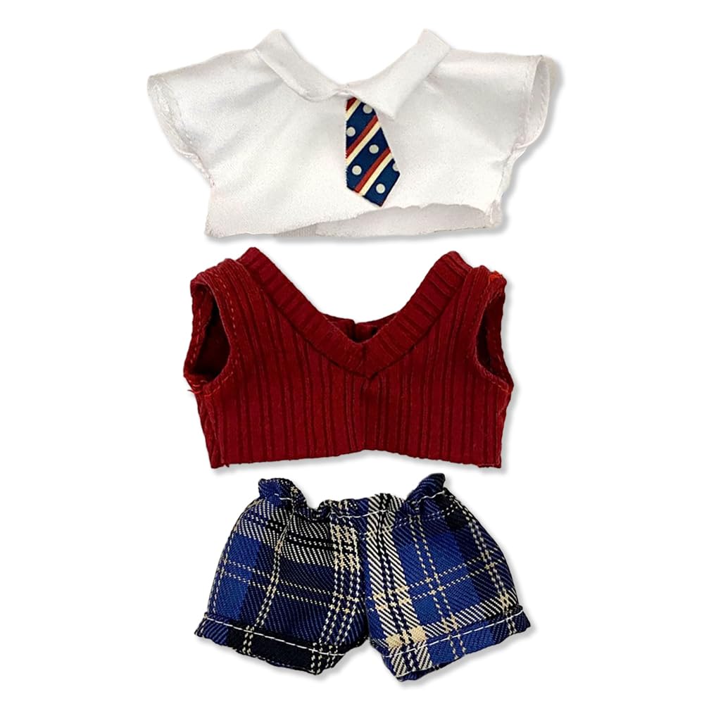 

Shirt & Check Pants Set for 10cm Doll, Red, Plush Toy, Kigurumi, Accessories, Otaku, Doll, Mascot, Kpopdoll Costume [Used]