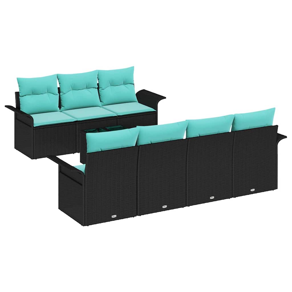 Garden Sofa Set with Cushions 8 pcs Black and Turquoise Poly Rattan