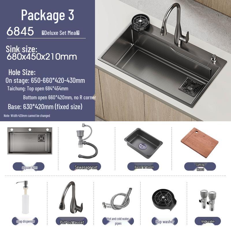 Handmade Gunmetal Gray SUS304 Stainless Steel Large Single Bowl Kitchen Sink