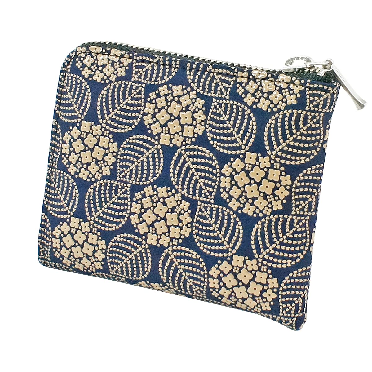 

Inden Coin Purse F Coin Purse 08 Deerskin Navy Blue x White Lacquer Hydrangea Pattern Inden-ya 1008-14-174