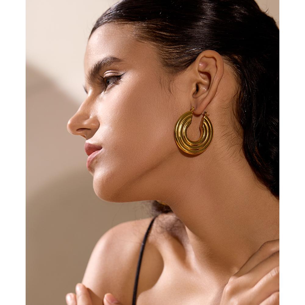 Yhpup 42mm Statement Stainless Steel Round Gold Color Hoop Earrings Charm Big Metal Anti Allergic Fashion Jewelry Waterproof