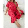 Plus Size European American Style Heart Crew Neck Short Sleeve Long Pants Women Pajama Set