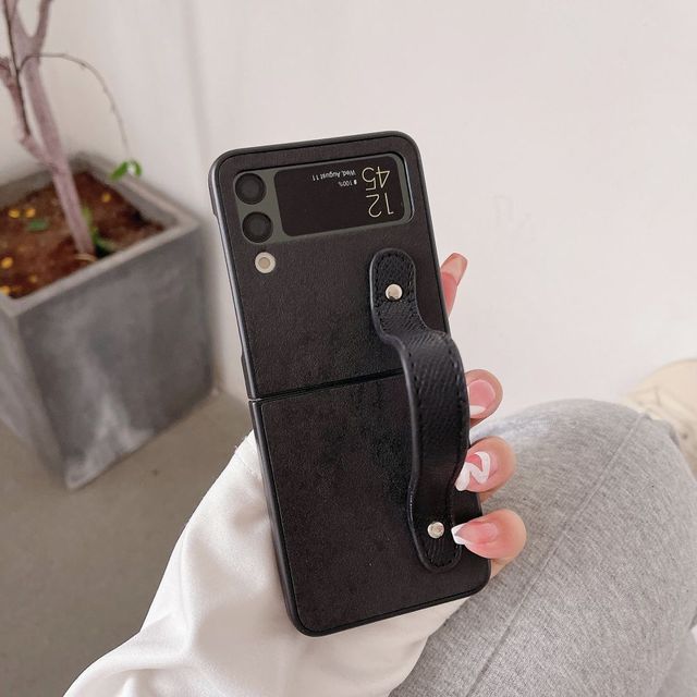

Складной чехол из искусственной кожи для Samsung Galaxy Z Flip 4, чехол Z Flip 3 с браслетом, противоударная жесткая задняя крышка для Samsung Z Flip4 Samsung Z Flip 3 чёрный