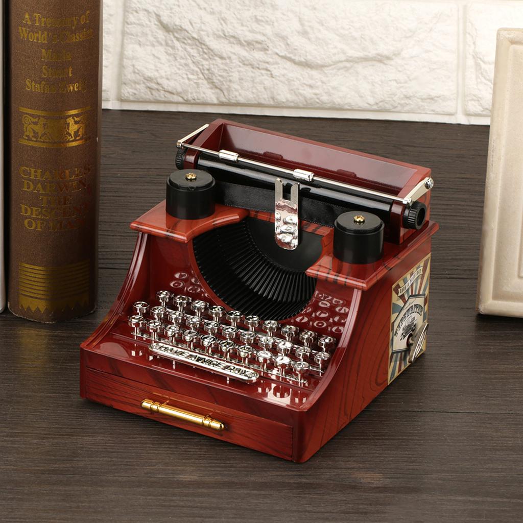 Mini Vintage Style Creative Retro Typewriter Clockwork Music Box Gift Table Decoration
