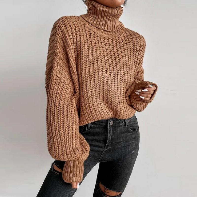 Womens Oversized Drop Shoulder Long Sleeve Turtleneck Knit Sweater Loose Fit Winter Casual Elegant Top