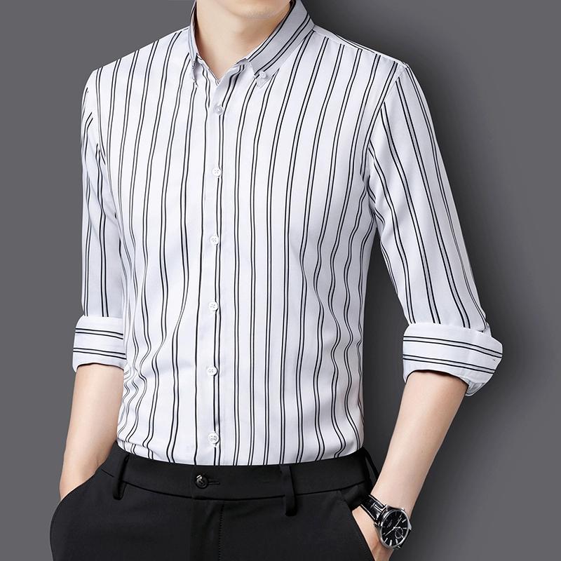 Shirts Men Elegant Shirts Luxury Men's Clothing High Quality Stripe Pattern Shirts Fashion Long Sleeves Shirt Man