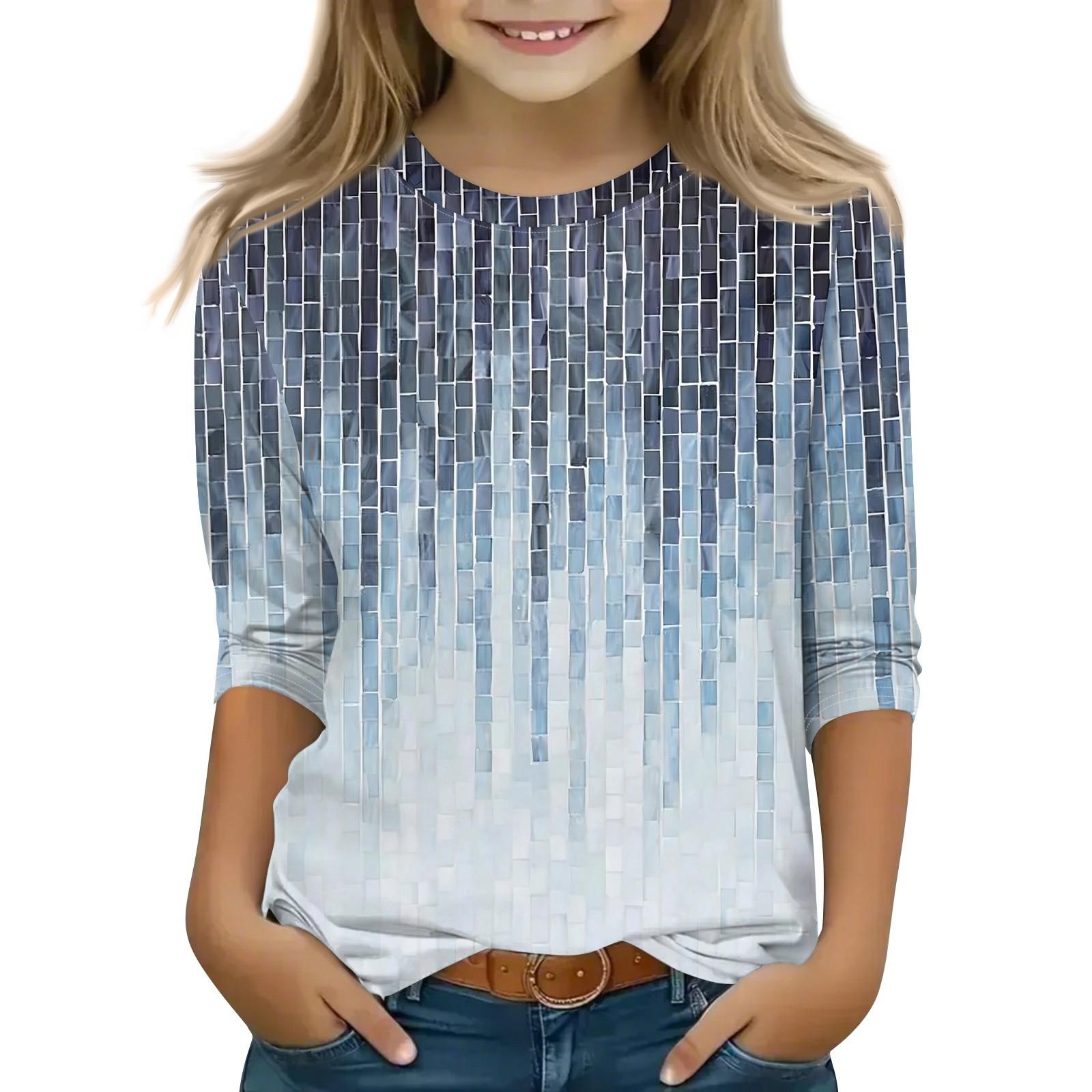 

Детская футболка с рукавом 3/4, повседневная футболка с принтом, круглый вырез, блузка-пуловер 110 синий