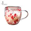 Double Wall Glass Floral Mug 250ml/350ml Clear Aesthetic Drink Cup with Insulated Handle Real Flower Decoration Double Layered Heat Preserving