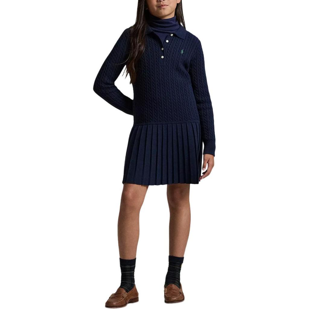 Polo Ralph Lauren Dress FW25 Solid Color Cotton Cable Knit Polo Collar Kids dress 313978841-001