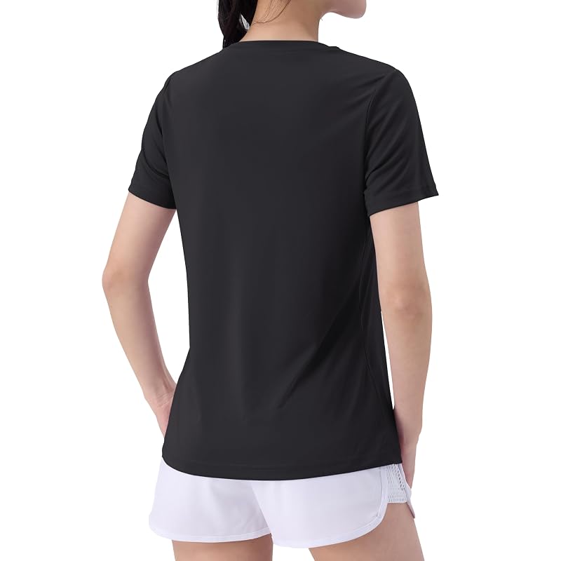 [TACVASEN] Women's Short-Sleeve T-Shirt, Quick-Drying, Black, Cooling, UV Protection, Sports, Fitness, Sweat-Wicking, Summer Wear, Black, Size M