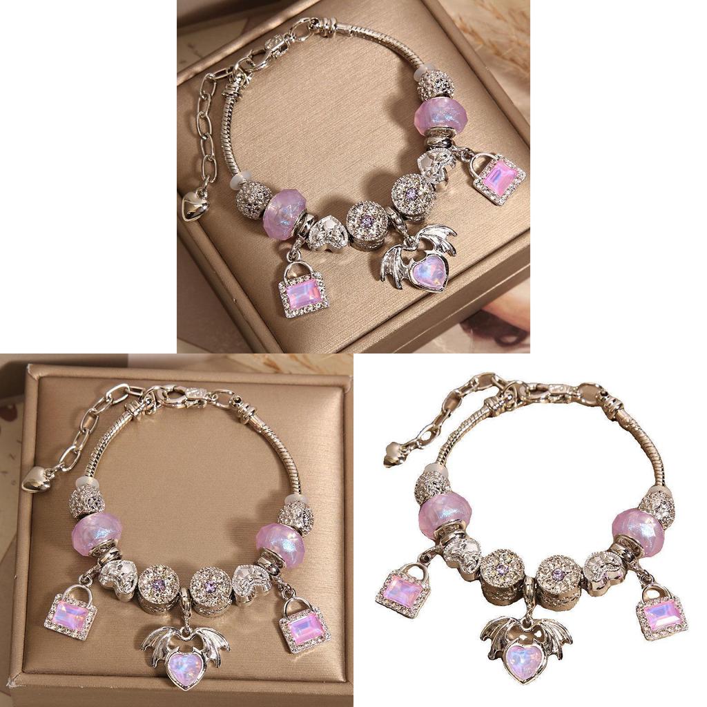 Pandora Style Heart Pendant Bracelet With Amethyst Glass Beads For Women Gift