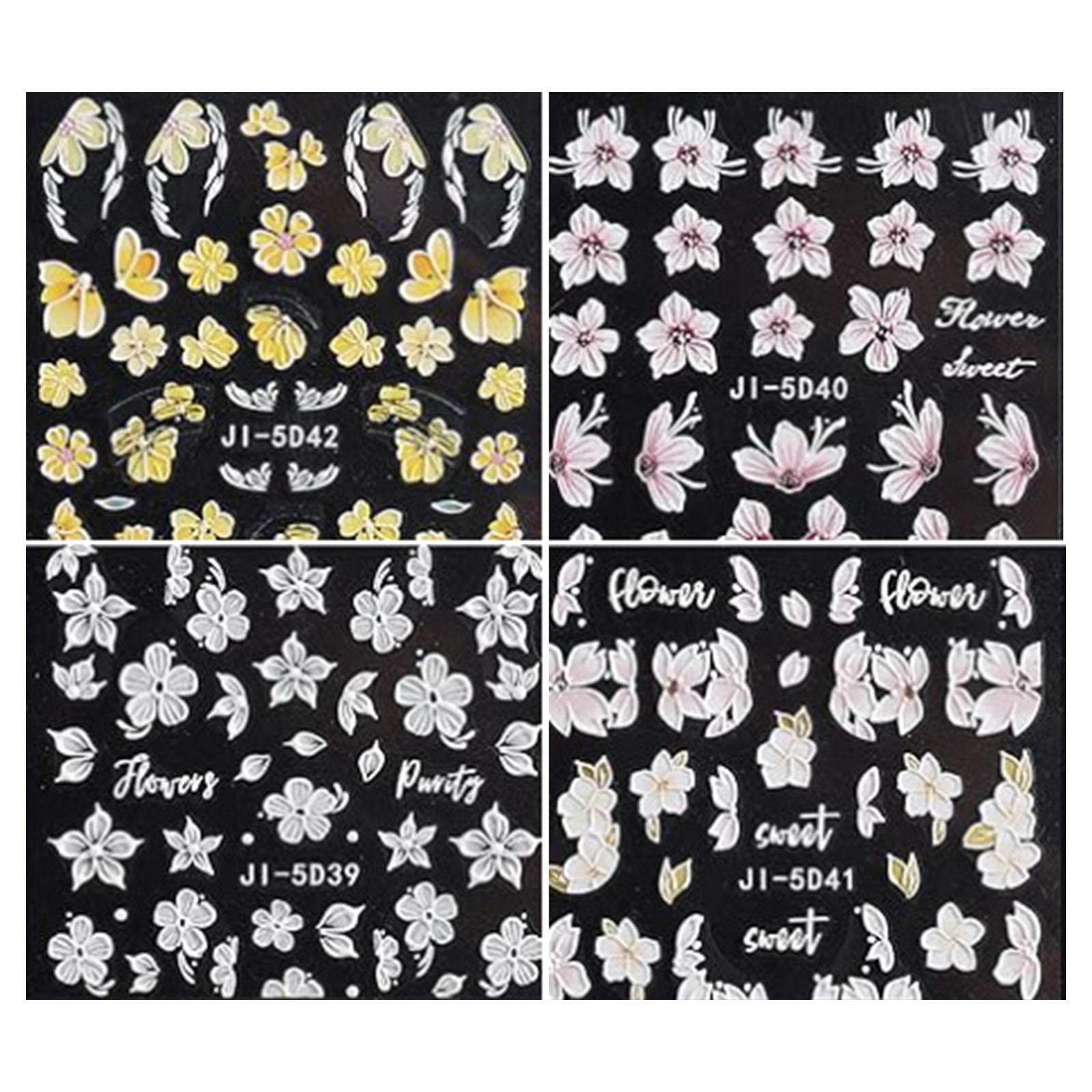 

4 листа наклеек для ногтей с цветами, милые наклейки для дизайна ногтей, самоклеящиеся наклейки для ногтей, украшения для ногтей для женщин и девочек B