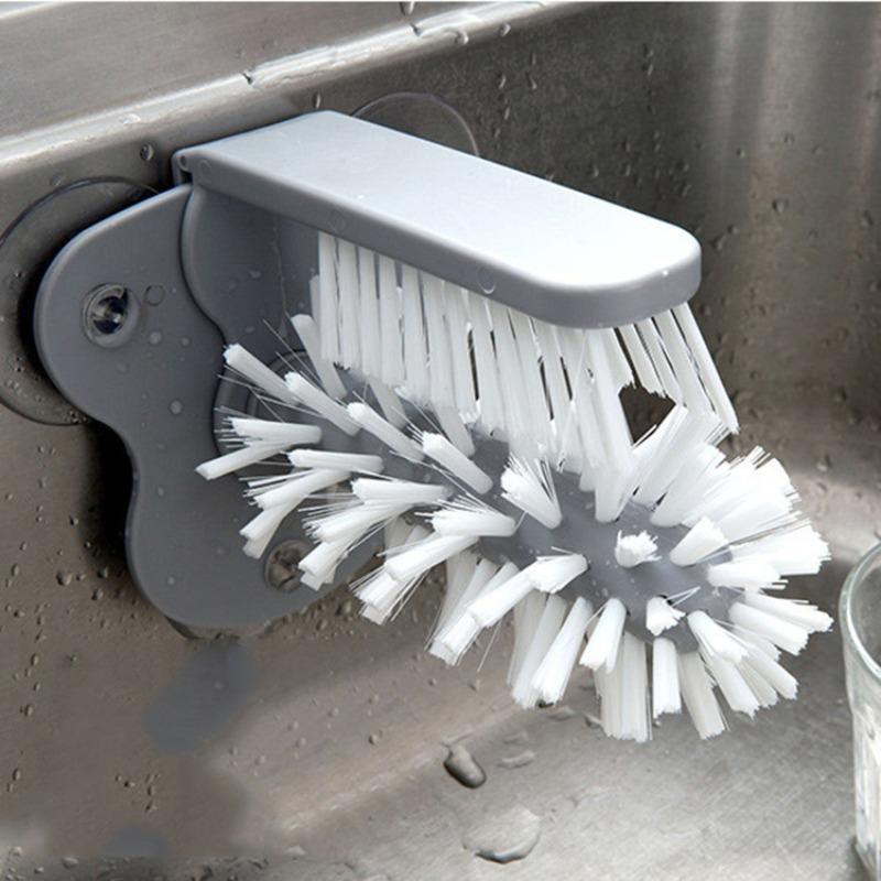 Wall-mounted Multifunctional Cleaning Cup Brush for Kitchen Sink, Rotating Cup and Tea Cup Brush серый