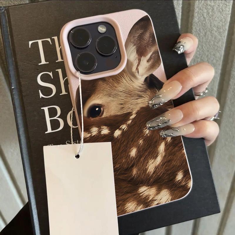 Cute Sika Deer Pattern Lychee Texture Phone Case For iPhone 11 12 13 14 15 16 17 Pro Max 14 15 Plus 17 Air Silicone Soft Cover