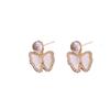 Ohrringe im koreanischen Stil, vergoldetes Silber, Schmetterling, Perle - Luxuriöse Vintage-Ohrstecker
