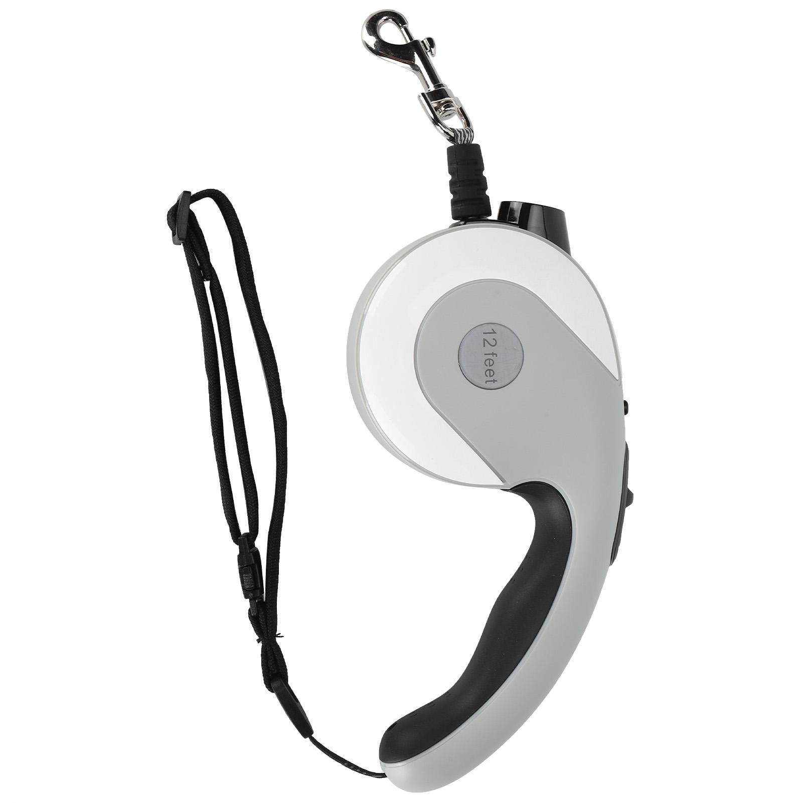 Retractable Dog Lsh Pet Walking Lsh with AntiSlip Handle LED Light and Metal Hook(White Gray )