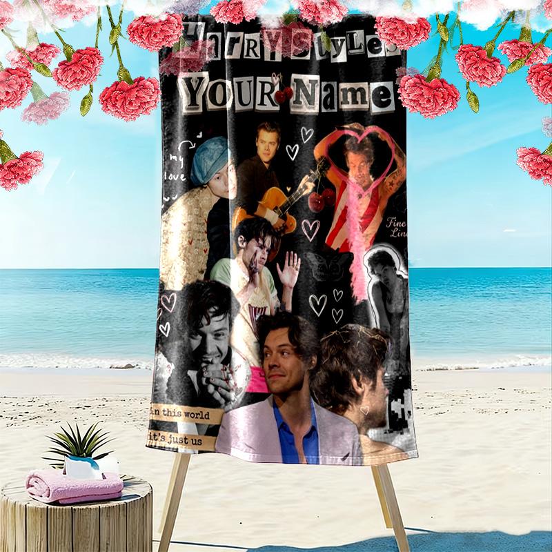 Name Custom Music Themed harry-styles Print Beach Towel, Large Soft Quick Dry Towel for Beach Camping Swimming