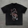 Koszulka z grafiką japońskiego smoka, Koszulka w stylu vintage z azjatycką sztuką dla mężczyzn i kobiet, Retro Top ze smokiem Irezumi, Koszulka streetwear z mitycznym stworzeniem